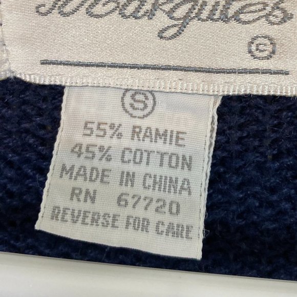 Vintage Margules Knit Sweater Cardigan Floral Embroidered Navy Button Down Small - Picture 10 of 10